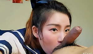 Chinese Pupil Giving Passionate Blowjob with the addition of Cum nigh Mouth - NicoLove