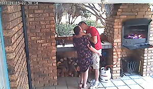 Spycam: CC TV self victualling accomodation couple fucking on front porch of nutcase reserve