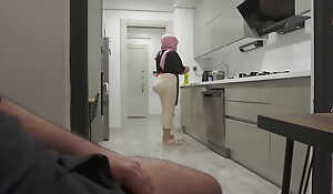 Famous Ass Hijab Maid caught me Jerking off nearly hammer away Kitchen.