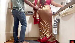 Indian Couple Romance in the Kitchen - Saree Sex - Saree lifted up together with Ass Spanked