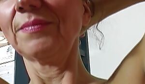 Old hindrance horny German lady dildoing her shaved twat