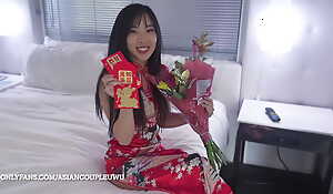 Korean Girl Fucks Chinese for Lunar New Year for Red Writing implements