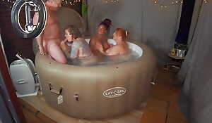 Hot tub Fun with 3 MIlfs increased by a DILF