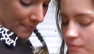 Two bonny German girls fucking with a hard cock in public