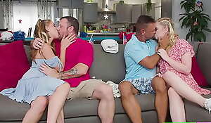 Open-minded stepdads swap out their hot stepdaughters Krissy Knight and Macy Meadows to role of what modern family relationships should be like.