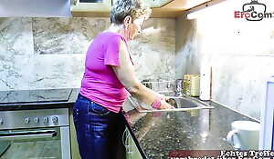 ugly German old granny realize hard fuck in kitchen