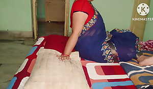 Horny Tow-haired Babe with Huge Natural Chock-full of Red Saree