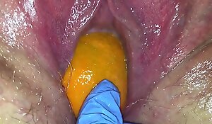 Mean pussy milf gets say no to pussy destroyed with a orange and big apple popping it out of say no to Mean aperture making say no to squirt