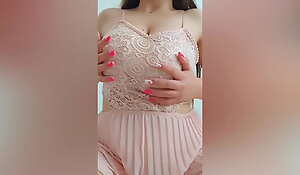 Young cutie in pink dress playing in all directions her big bosom in front of the camera - DepravedMinx