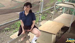 Japanese girl humping on be passed on bench