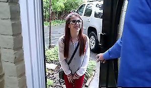 Tiny sitter teen wearing glasses drilled unconnected with giving blarney