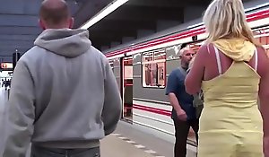 Heavy knockers girl Stella Apollyon PUBLIC sex threesome in a underpass train here 2 studs