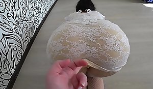 A girlfriend with a strapon drilled a peachy inverted in a white dress, a shaking racy ass POV.