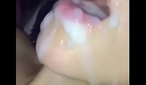 Girl takes gargantuan cum load in slo mo