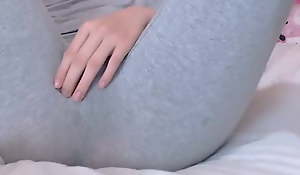 Legal age teenager splashing in yogapants. Hot baby webcam