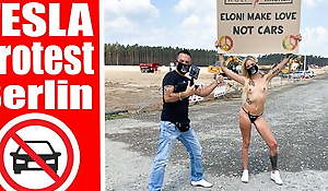 Nude protest in front of Tesla Gigafactory Berlin, Pornshoot