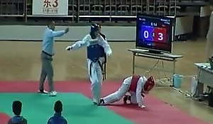 Taekwondo kick uneaten the fight