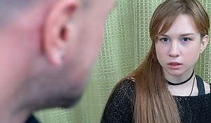 DEBT4k. Red-haired miss allows collector to screw her to for