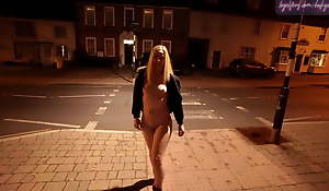 Juvenile blonde wife walking nude down a high street in Suffolk