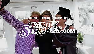 Family Strokes -Science Guy Makes His Fit Stepsis And Stepmom Bend Over The Cookhouse Counter And Fuck