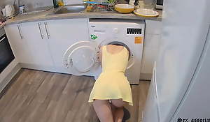 "Brother, help me, I got stuck". Dumb stepsister got stuck in the washing machine. It's lifetime to teach her a lesson